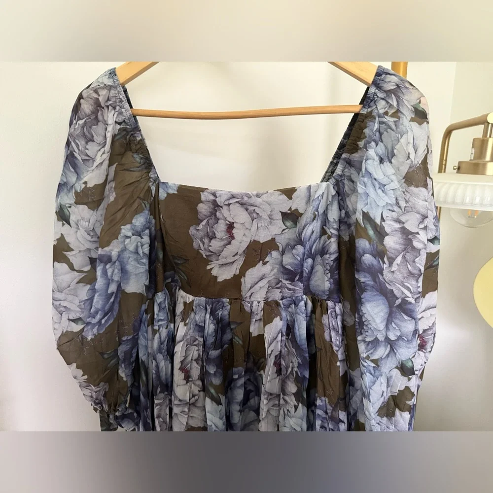 Floral Square-Neck Long Sleeve Maxi Dress - Olive & Lavender - Picture 7 of 13